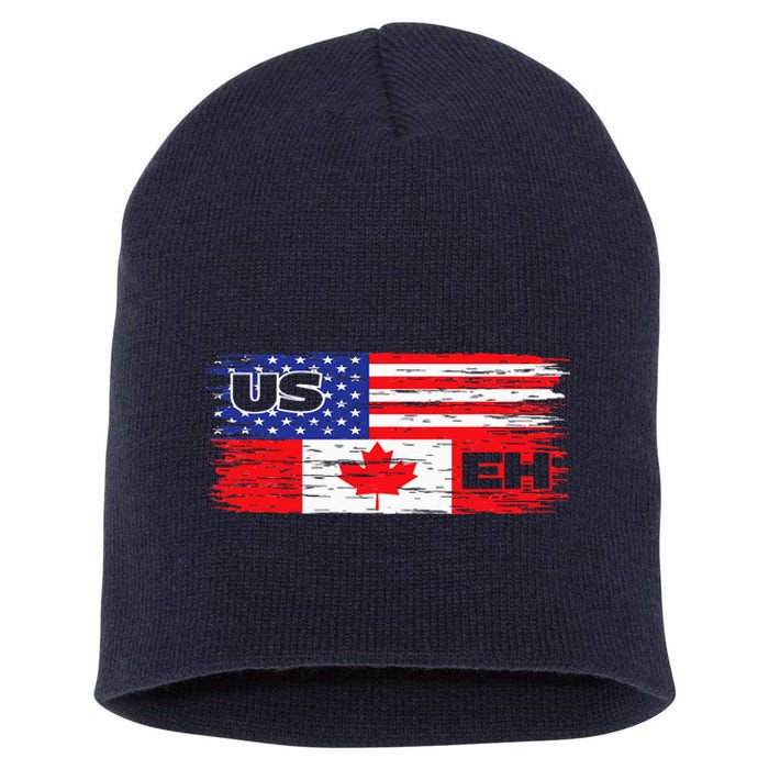 US EH Canada America Flag Maple Leaf Proud Canuck Roots Short Acrylic Beanie