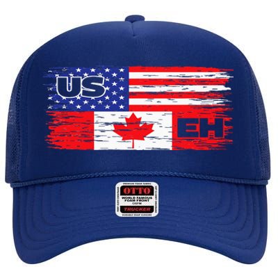 US EH Canada America Flag Maple Leaf Proud Canuck Roots High Crown Mesh Back Trucker Hat