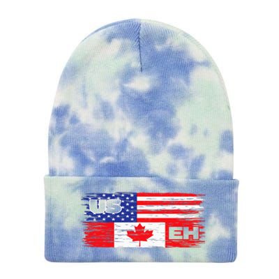 US EH Canada America Flag Maple Leaf Proud Canuck Roots Tie Dye 12in Knit Beanie