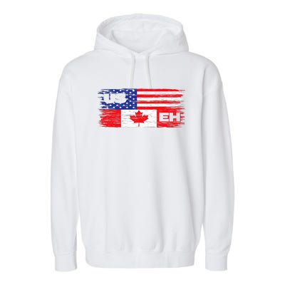 US EH Canada America Flag Maple Leaf Proud Canuck Roots Garment-Dyed Fleece Hoodie