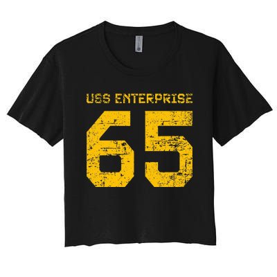 Uss Enterprise Cvn65 Aircraft Carrier Distressed Style Women's Crop Top Tee