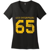 Uss Enterprise Cvn65 Aircraft Carrier Distressed Style Women's V-Neck T-Shirt