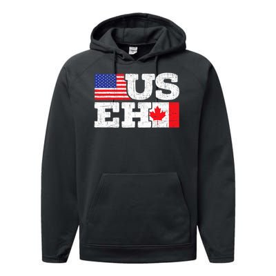 US EH Canada America Flag Maple Leaf Proud Canuck Roots Performance Fleece Hoodie