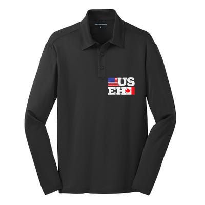 US EH Canada America Flag Maple Leaf Proud Canuck Roots Silk Touch Performance Long Sleeve Polo