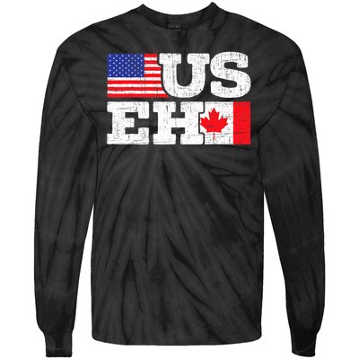 US EH Canada America Flag Maple Leaf Proud Canuck Roots Tie-Dye Long Sleeve Shirt