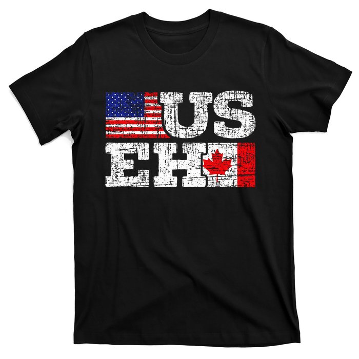 Us Eh Canada America Flag Maple Leaf Proud Canuck Roots T-Shirt