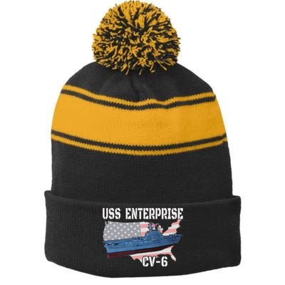 Uss Enterprise Cv6 Aircraft Carrier Veterans Day Father Day Stripe Pom Pom Beanie