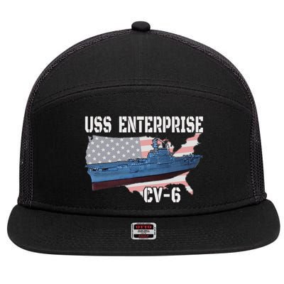 Uss Enterprise Cv6 Aircraft Carrier Veterans Day Father Day 7 Panel Mesh Trucker Snapback Hat