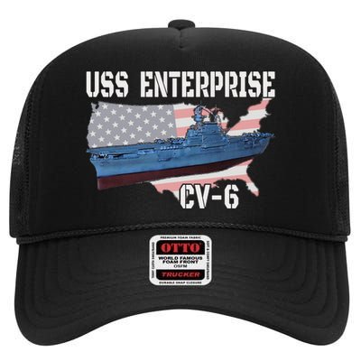 Uss Enterprise Cv6 Aircraft Carrier Veterans Day Father Day High Crown Mesh Back Trucker Hat