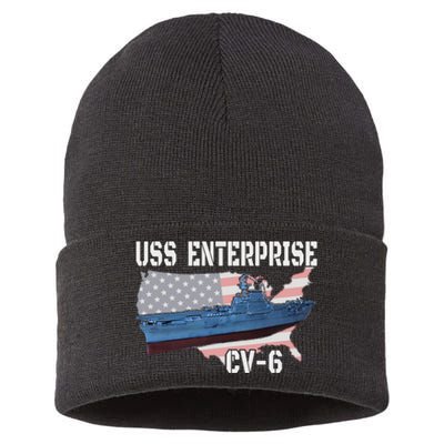 Uss Enterprise Cv6 Aircraft Carrier Veterans Day Father Day Sustainable Knit Beanie