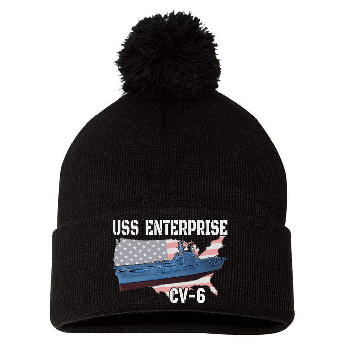 Uss Enterprise Cv6 Aircraft Carrier Veterans Day Father Day Pom Pom 12in Knit Beanie