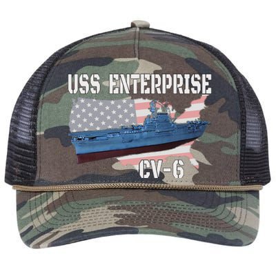 Uss Enterprise Cv6 Aircraft Carrier Veterans Day Father Day Retro Rope Trucker Hat Cap