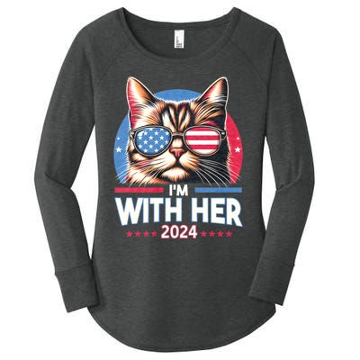 Us Election Day 2024 America Flag Cat IM With Her 2024 Women's Perfect Tri Tunic Long Sleeve Shirt