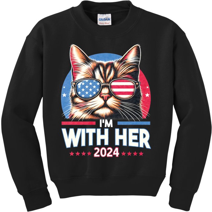 Us Election Day 2024 America Flag Cat IM With Her 2024 Kids Sweatshirt