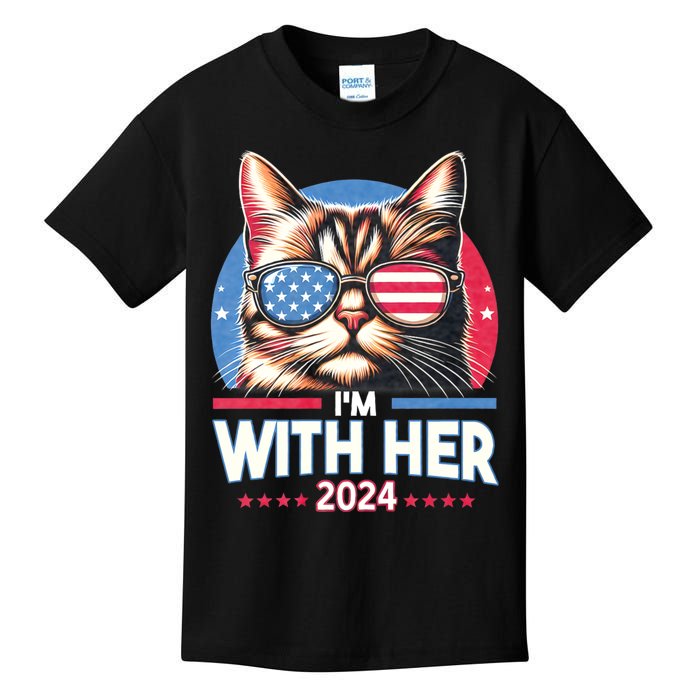 Us Election Day 2024 America Flag Cat IM With Her 2024 Kids T-Shirt