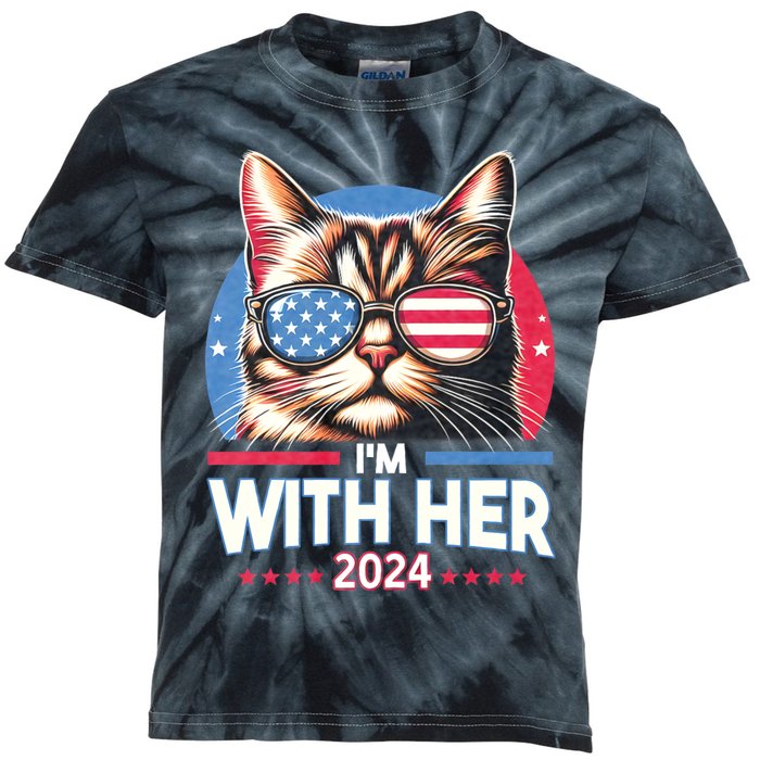 Us Election Day 2024 America Flag Cat IM With Her 2024 Kids Tie-Dye T-Shirt