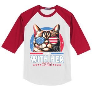 Us Election Day 2024 America Flag Cat IM With Her 2024 Kids Colorblock Raglan Jersey