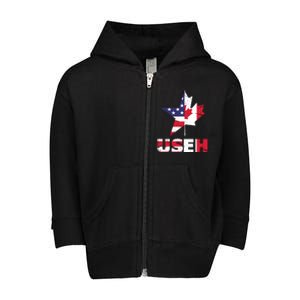 Us Eh Funny Canada American Flag Toddler Zip Fleece Hoodie