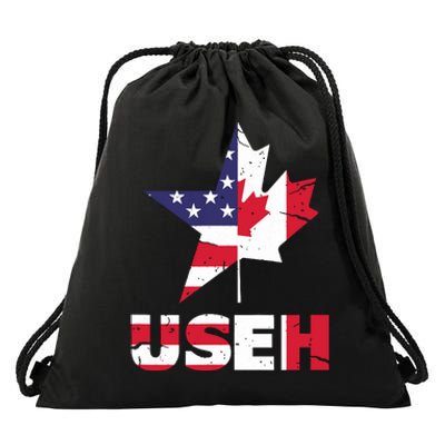 Us Eh Funny Canada American Flag Drawstring Bag