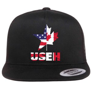 Us Eh Funny Canada American Flag Flat Bill Trucker Hat