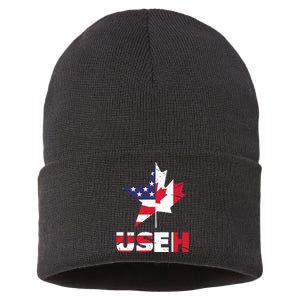 Us Eh Funny Canada American Flag Sustainable Knit Beanie