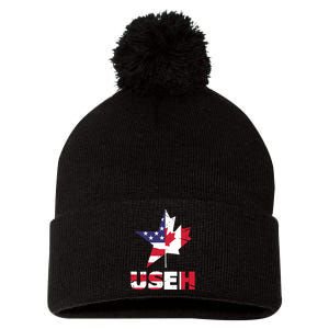 Us Eh Funny Canada American Flag Pom Pom 12in Knit Beanie