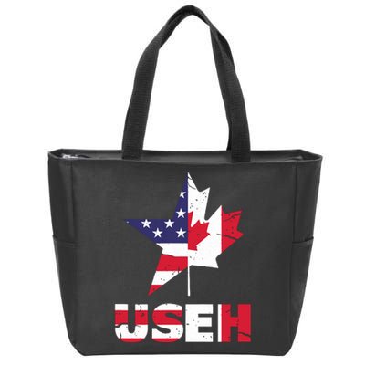 Us Eh Funny Canada American Flag Zip Tote Bag