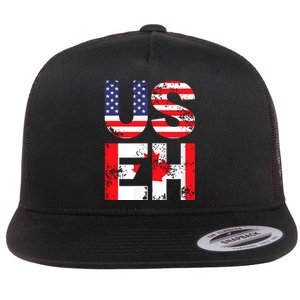 Us Eh Funny Canada American Flag Flat Bill Trucker Hat