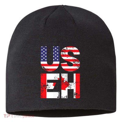 Us Eh Funny Canada American Flag Sustainable Beanie