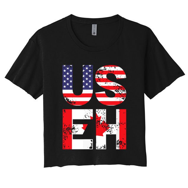 Us Eh Funny Canada American Flag Crop Top