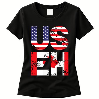 Us Eh Funny Canada American Flag Womens T-Shirt
