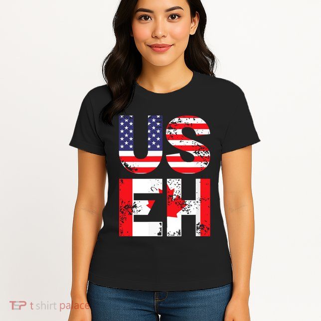 Us Eh Funny Canada American Flag Womens T-Shirt