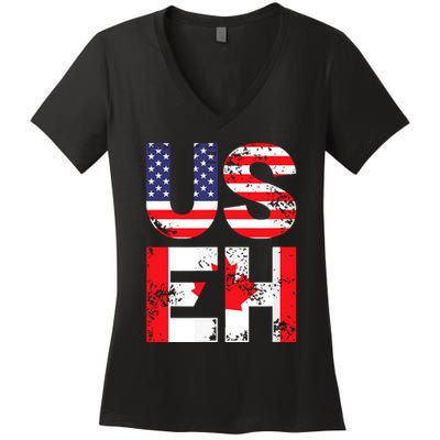 Us Eh Funny Canada American Flag Women's V-Neck T-Shirt
