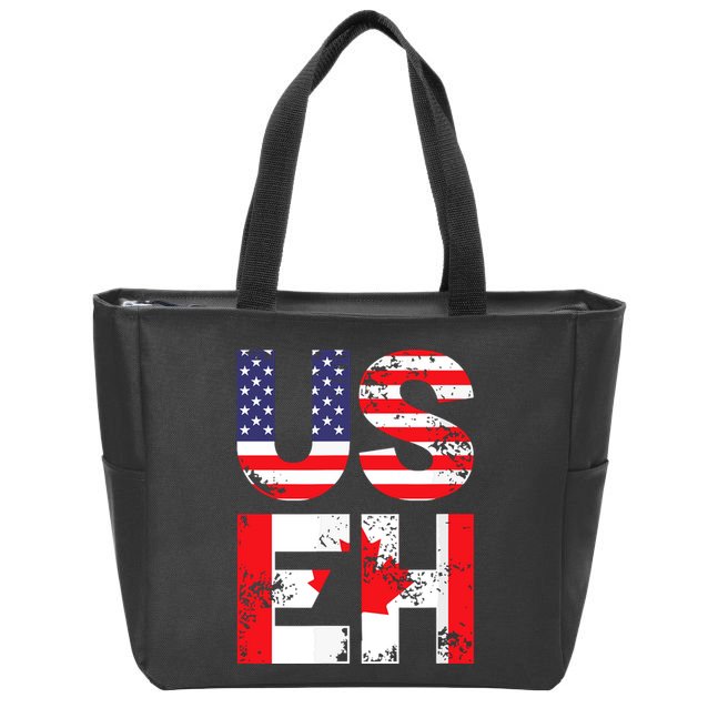 Us Eh Funny Canada American Flag Zip Tote Bag