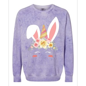 Unicorn Easter Floral Bunny Colorblast Crewneck Sweatshirt