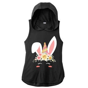 Unicorn Easter Floral Bunny Ladies PosiCharge Tri-Blend Wicking Draft Hoodie Tank