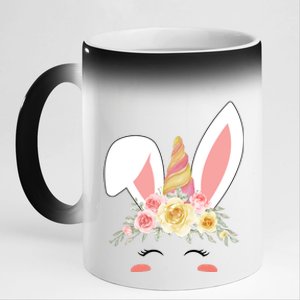 Unicorn Easter Floral Bunny 11oz Black Color Changing Mug