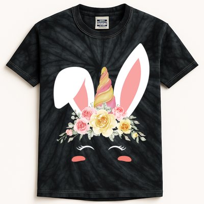 Unicorn Easter Floral Bunny Kids Tie-Dye T-Shirt
