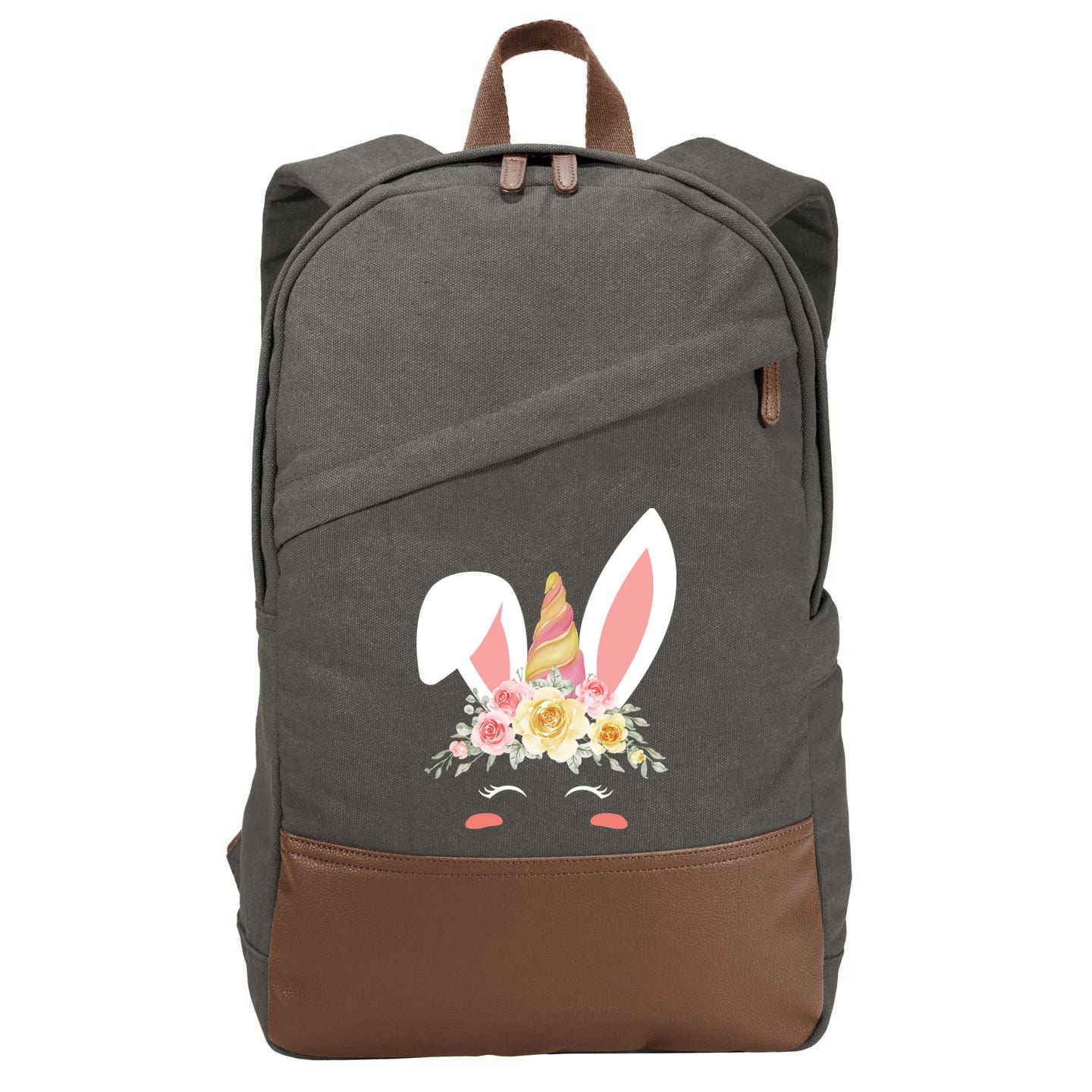 Unicorn Easter Floral Bunny Cotton Canvas Backpack