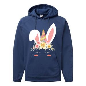 Unicorn Easter Floral Bunny Performance Fleece Hoodie