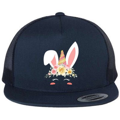 Unicorn Easter Floral Bunny Flat Bill Trucker Hat