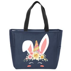 Unicorn Easter Floral Bunny Zip Tote Bag