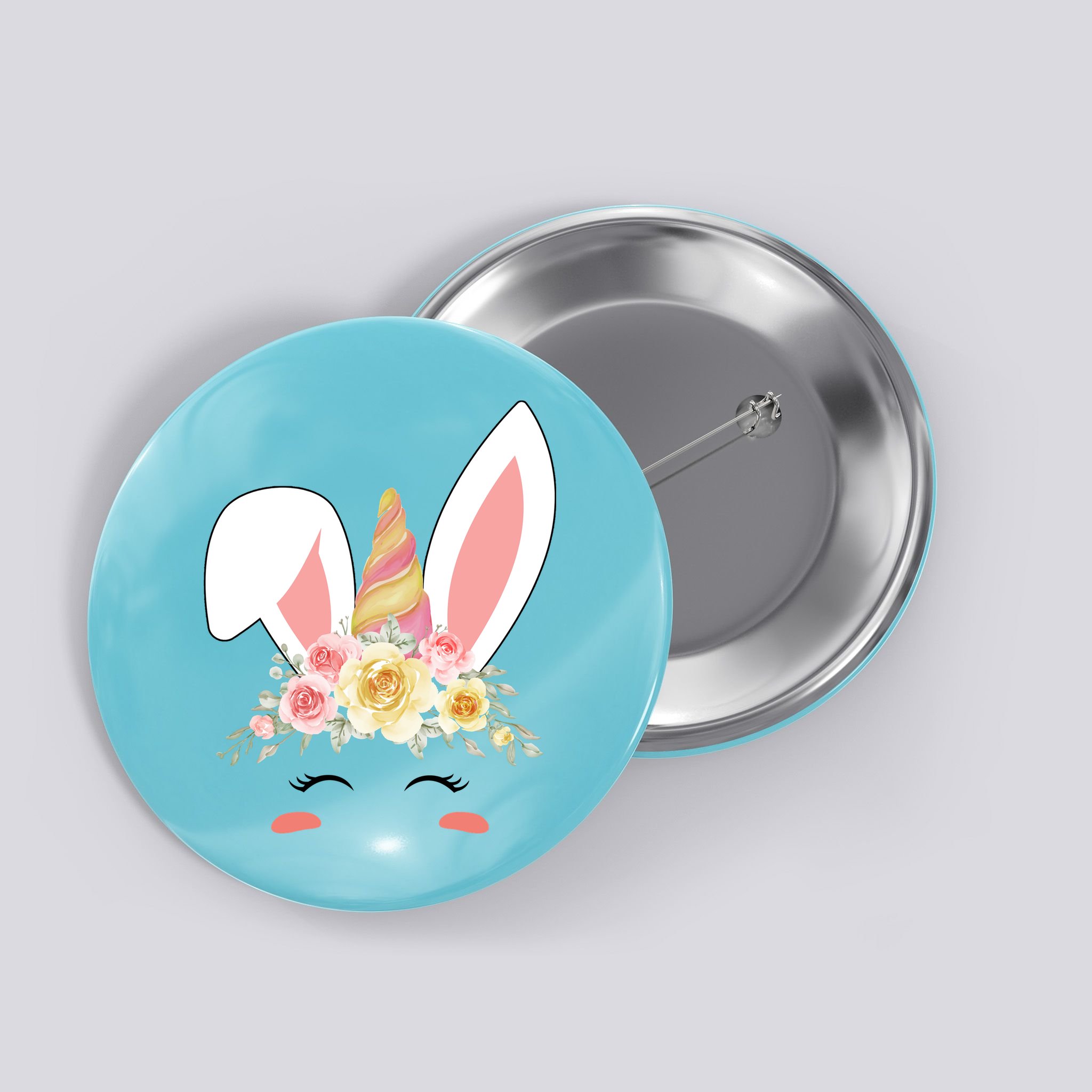 Unicorn Easter Floral Bunny Button