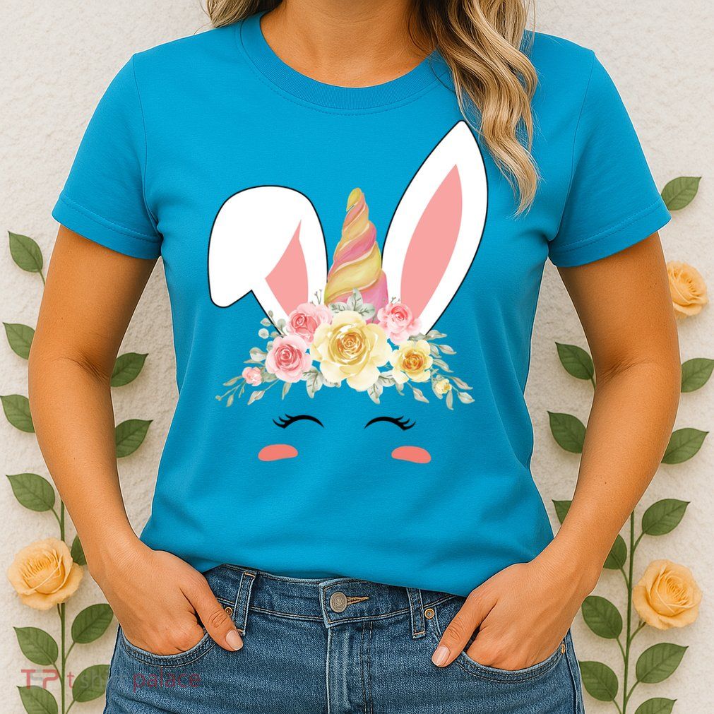 Unicorn Easter Floral Bunny Womens T-Shirt