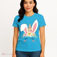 Unicorn Easter Floral Bunny Womens T-Shirt