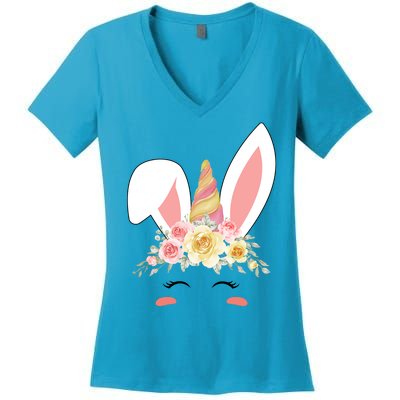 Unicorn Easter Floral Bunny Women's V-Neck T-Shirt