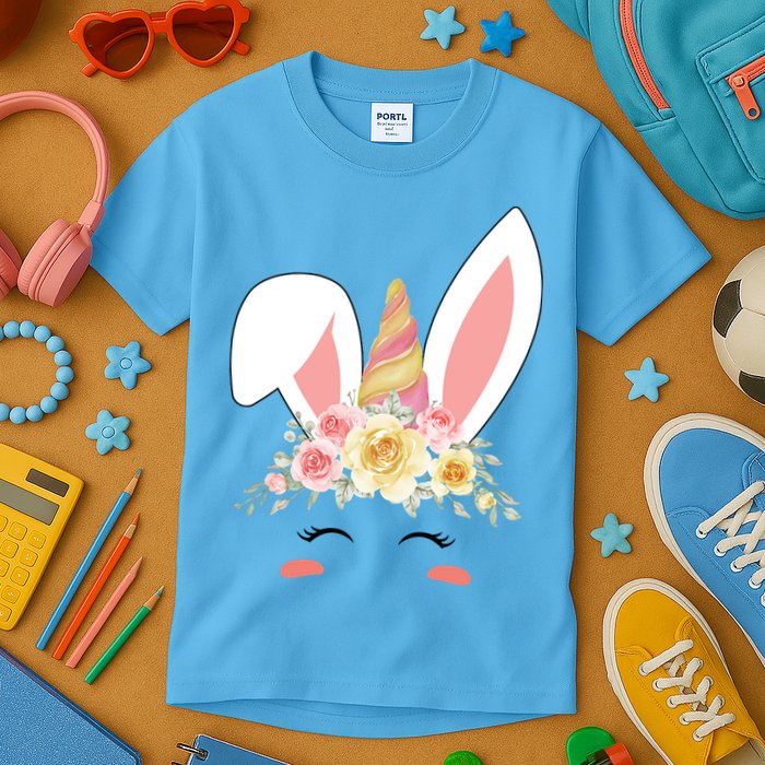 Unicorn Easter Floral Bunny Kids T-Shirt