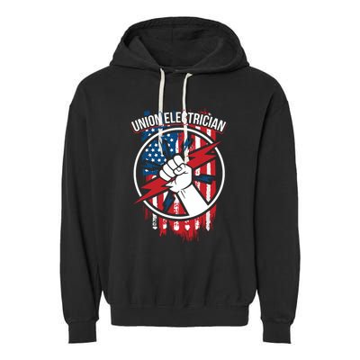 Union Electrician Gift For American Electricians Garment-Dyed Fleece Hoodie