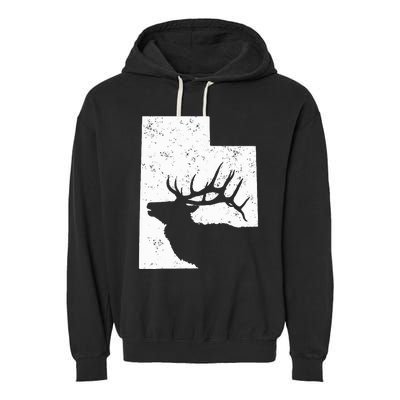 Utah Elk Hunting Bull Elk State Shape Garment-Dyed Fleece Hoodie