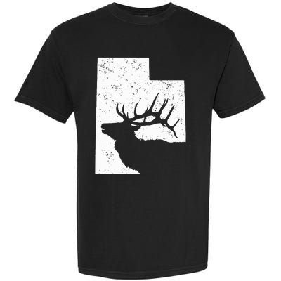 Utah Elk Hunting Bull Elk State Shape Garment-Dyed Heavyweight T-Shirt